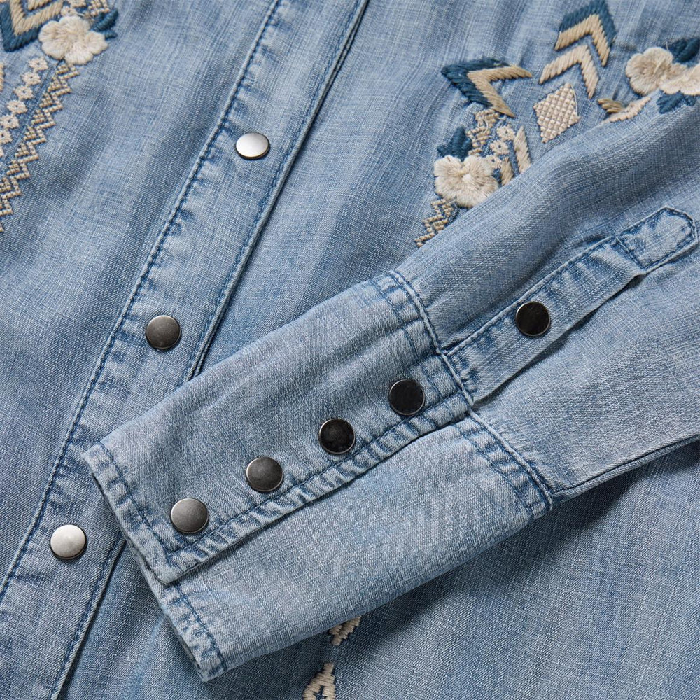 Embroidered Denim Twill Shirt Dress Blue | Women Stetson Shirt Dresses