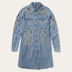 Embroidered Denim Twill Shirt Dress Blue | Women Stetson Shirt Dresses