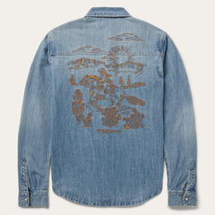 Embroidered Light Denim Shirt Blue | Women Stetson Denim Shirts
