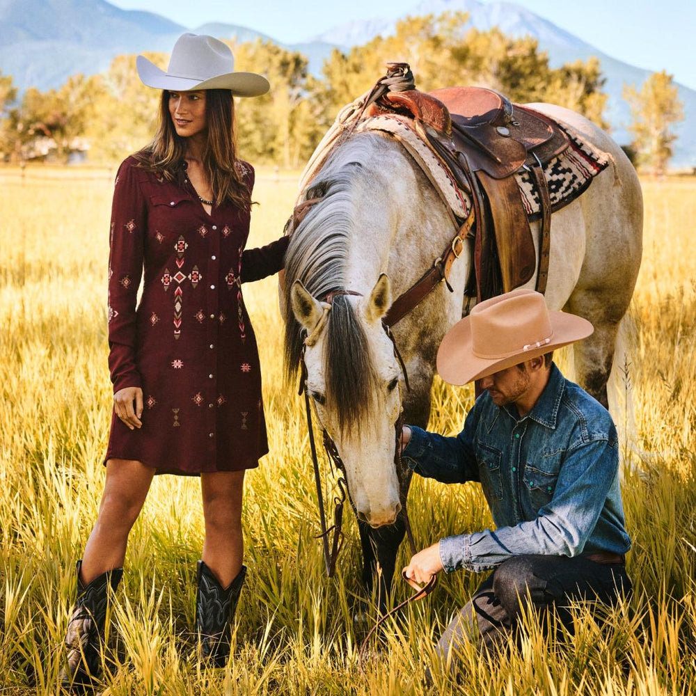 Embroidered Shirt Dress Wine | Women Stetson Mini