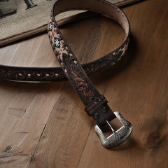 Embroidered Tooled Tab Belt Vintage Brown | Men Stetson Belts