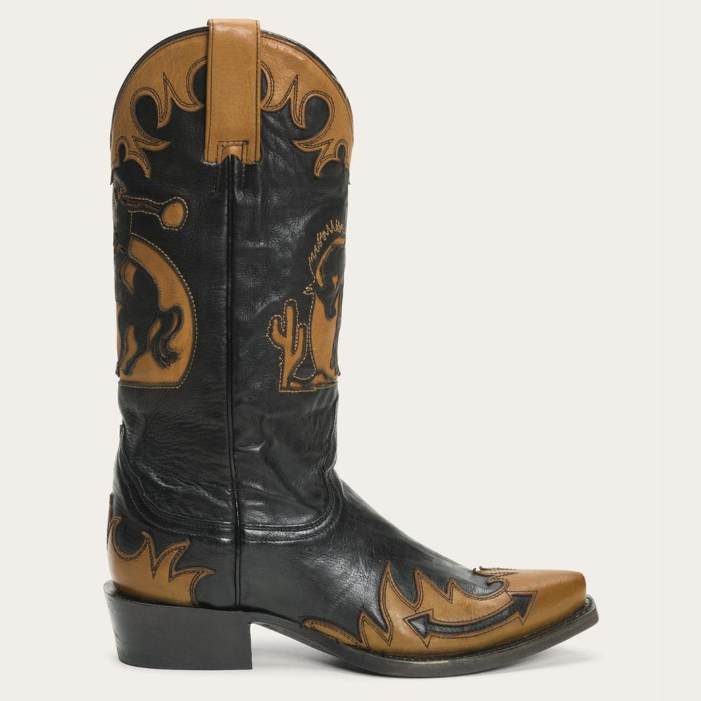 Faye Cowgirl & Horse Underlay Leather Boot Black | Women Stetson Western