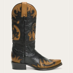 Faye Cowgirl & Horse Underlay Leather Boot Black | Women Stetson Western