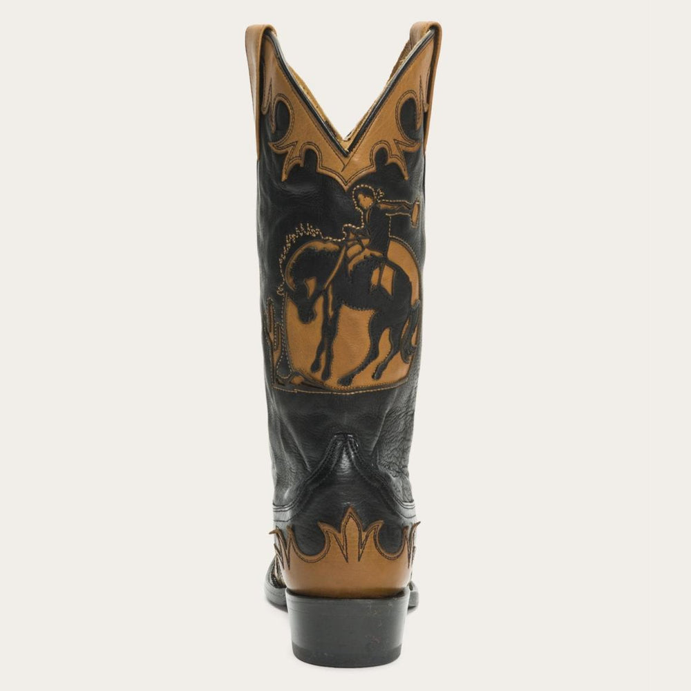 Faye Cowgirl & Horse Underlay Leather Boot Black | Women Stetson Western