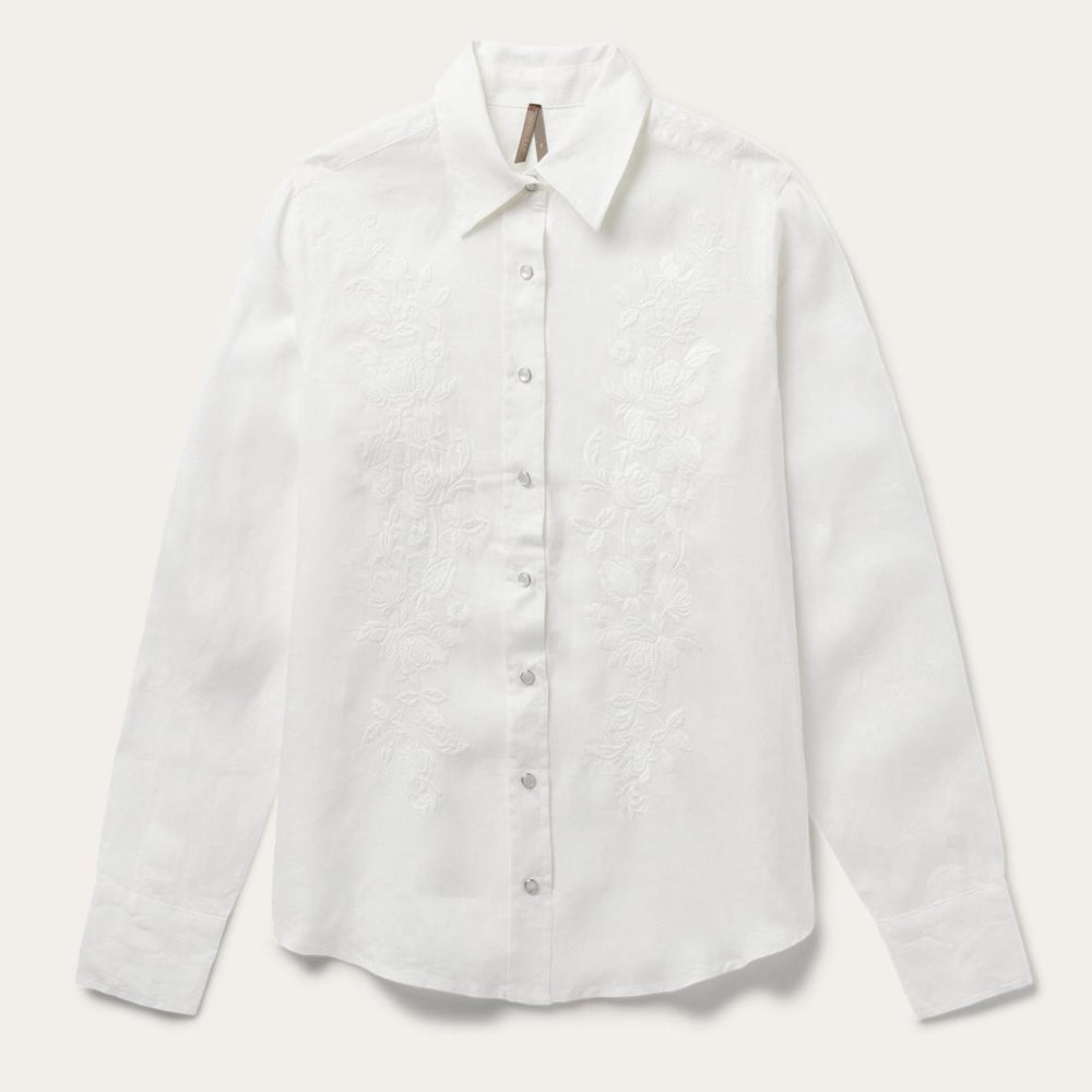 Floral Embroidered White Linen Shirt White | Women Stetson Western Shirts