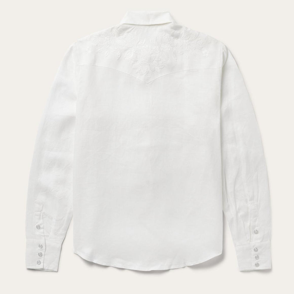 Floral Embroidered White Linen Shirt White | Women Stetson Western Shirts