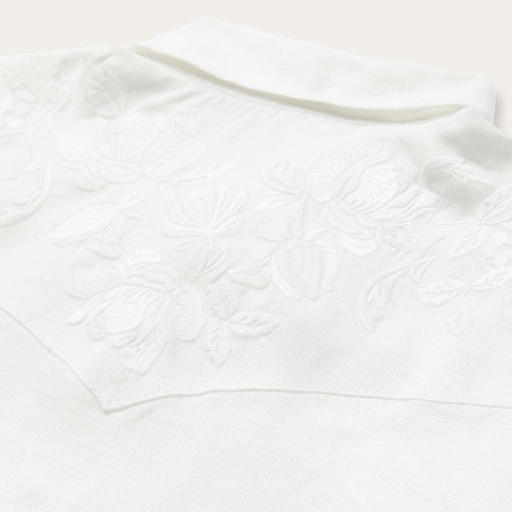 Floral Embroidered White Linen Shirt White | Women Stetson Western Shirts