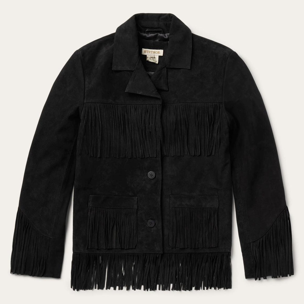 Fringe Suede Jacket Black | Women Stetson Fringe Jackets