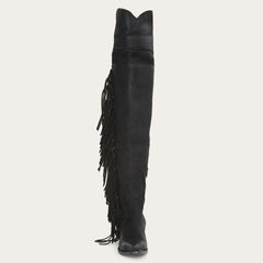 Glam Over-The-Knee Fringe Boot Black Leather | Women Stetson Western