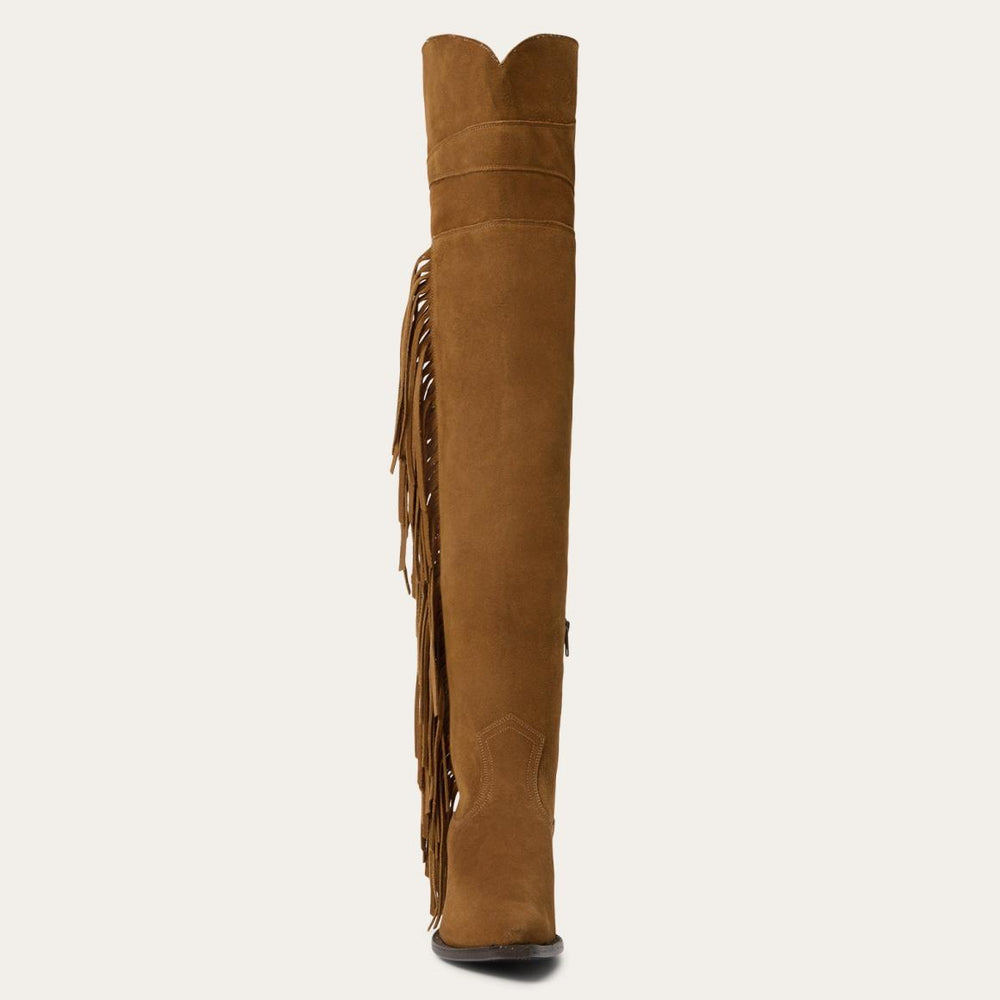 Glam Over-The-Knee Fringe Boot Tan Suede | Women Stetson Western