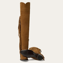 Glam Over-The-Knee Fringe Boot Tan Suede | Women Stetson Western