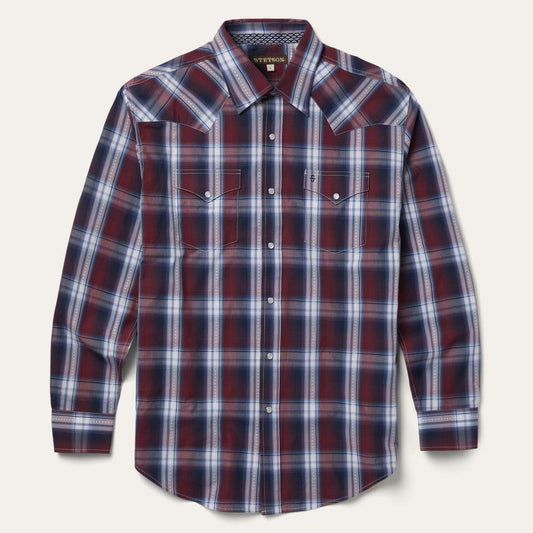 Good Luck Plaid Western Shirt Wine | Men Stetson Classic Cut