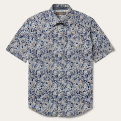 Greenspring Paisley Short Sleeve Western Shirt Blue | Men Stetson Classic Cut