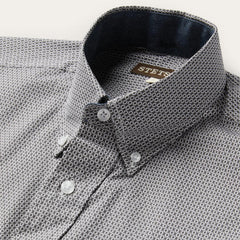 Grey Geo Print Button Front Shirt Grey | Men Stetson Classic Cut
