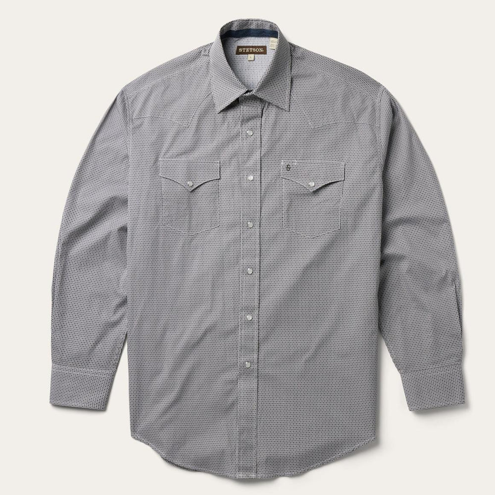 Grey Geo Print Western Shirt Grey | Men Stetson Western Shirts