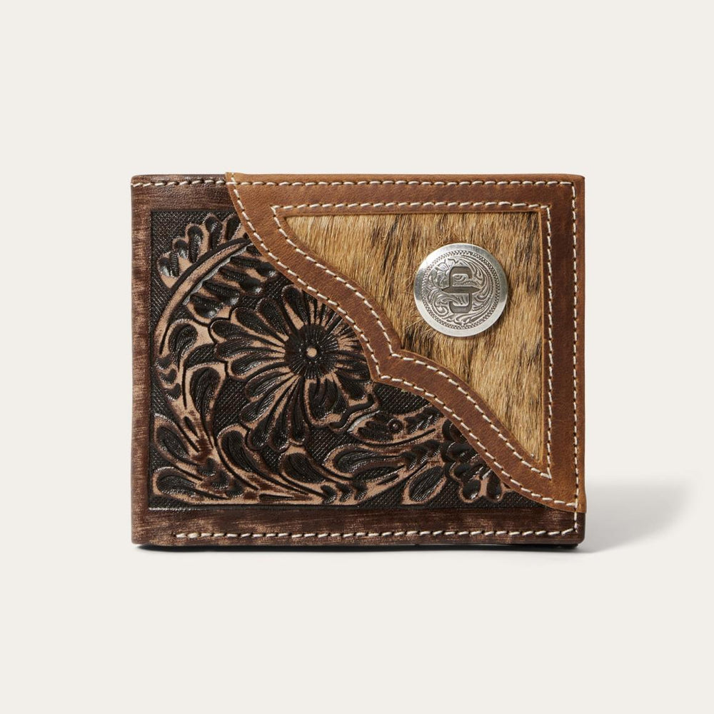 Hair-On-Hide Concho Bi-Fold Wallet Vintage Brown | Men Stetson Wallets