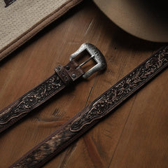 Hair-on-Hide Tooled Tab Belt Vintage/brown | Men Stetson Belts