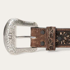 Hair-on-Hide Tooled Tab Belt Vintage/brown | Men Stetson Belts