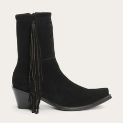 Halle Suede Fringe Side Zip Boot Black | Women Stetson Shorties