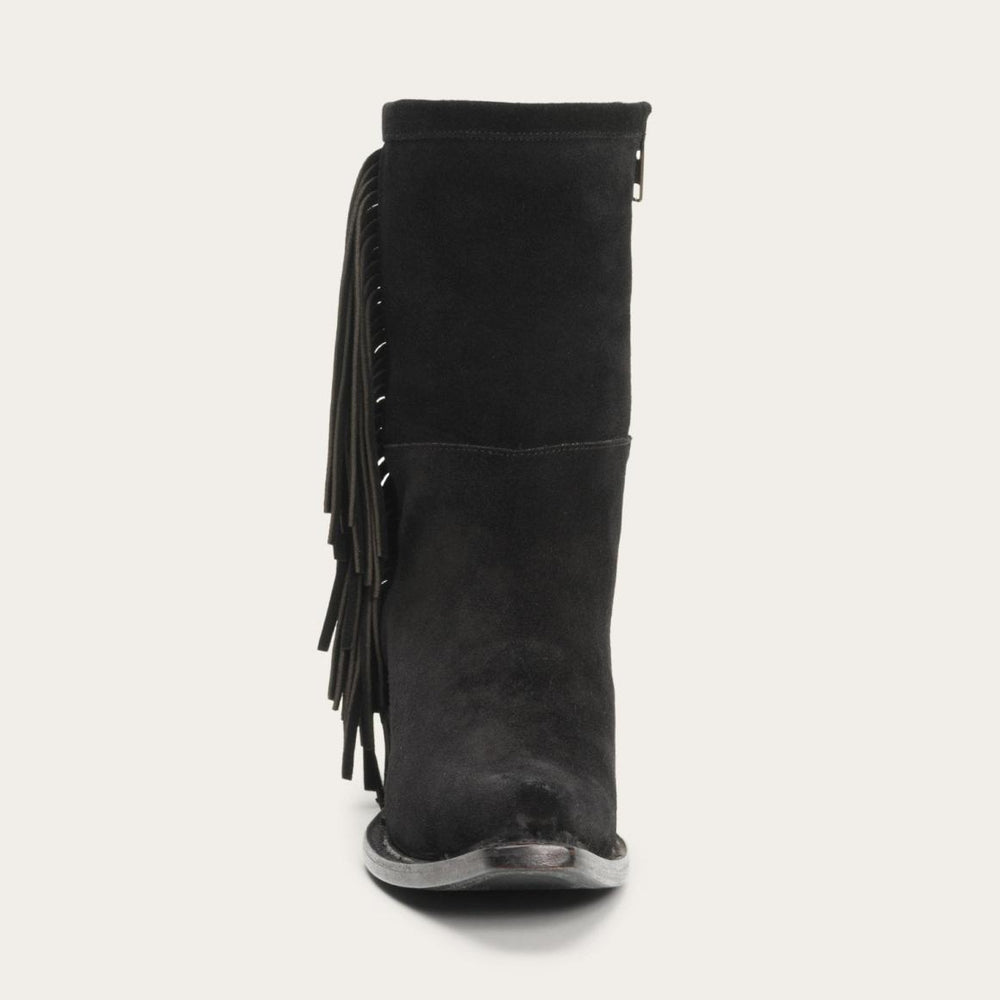 Halle Suede Fringe Side Zip Boot Black | Women Stetson Shorties