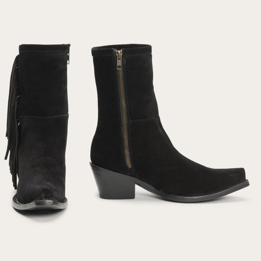 Halle Suede Fringe Side Zip Boot Black | Women Stetson Shorties
