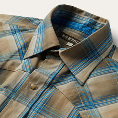 Khaki Ombre Plaid Shirt Brown | Men Stetson Western Shirts