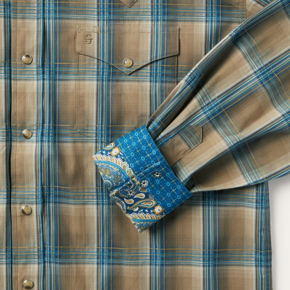 Khaki Ombre Plaid Shirt Brown | Men Stetson Western Shirts