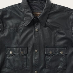 Leather Western Shirt Jacket Black | Men Stetson Jackets