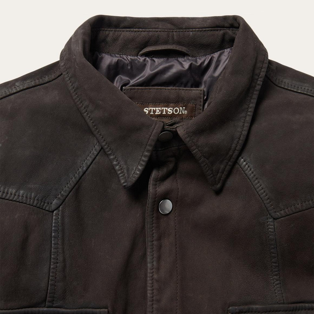 Leather Western Shirt Jacket Brown | Men Stetson Jackets