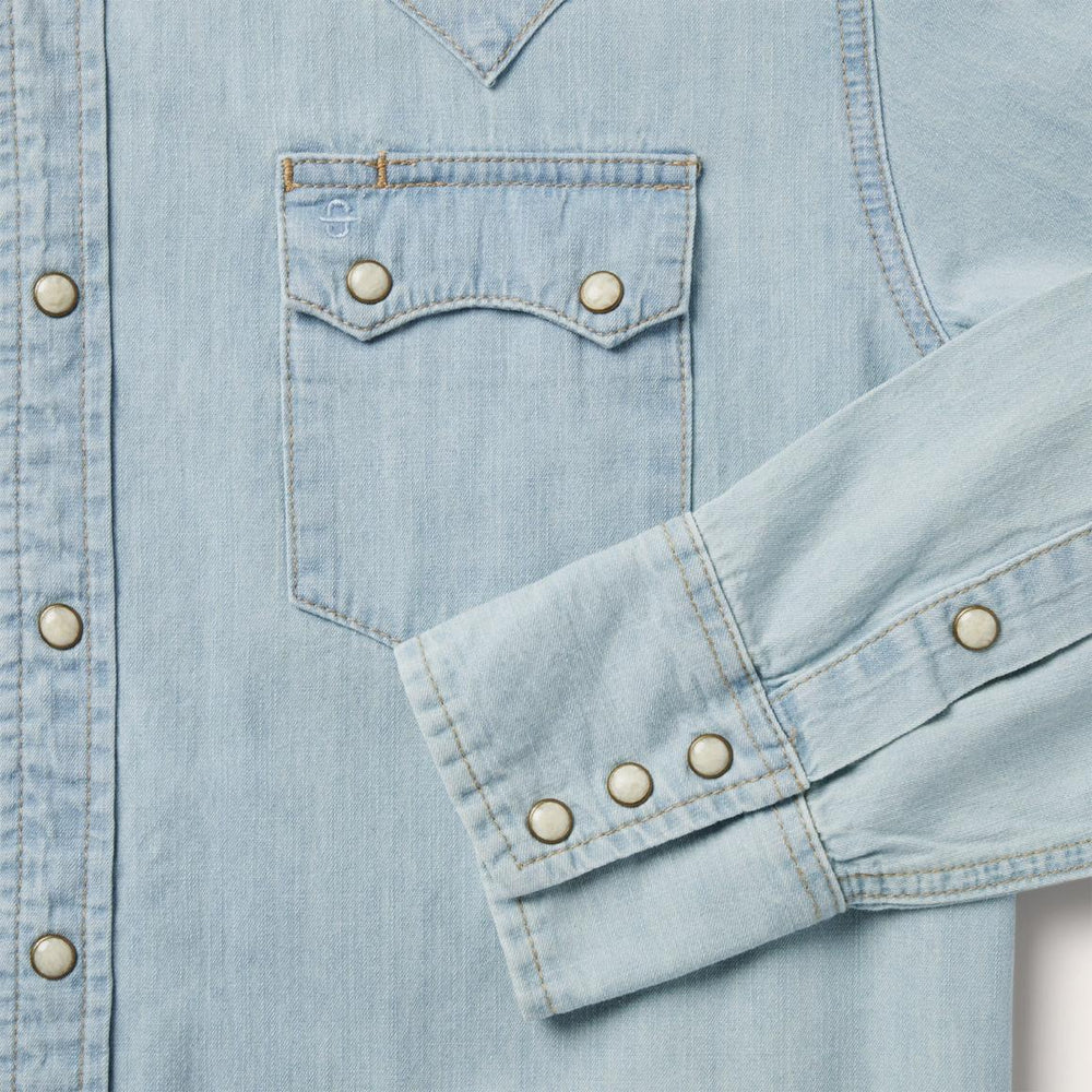 Light Blue Denim Western Shirt Blue | Men Stetson Denim Shirts