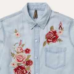 Long-Sleeved Embroidered Shirt Blue | Women Stetson Denim Shirts