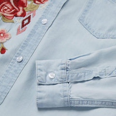 Long-Sleeved Embroidered Shirt Blue | Women Stetson Denim Shirts