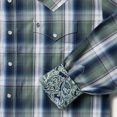 Lucky Diamond Plaid Western Shirt Green | Men Stetson Western Shirts