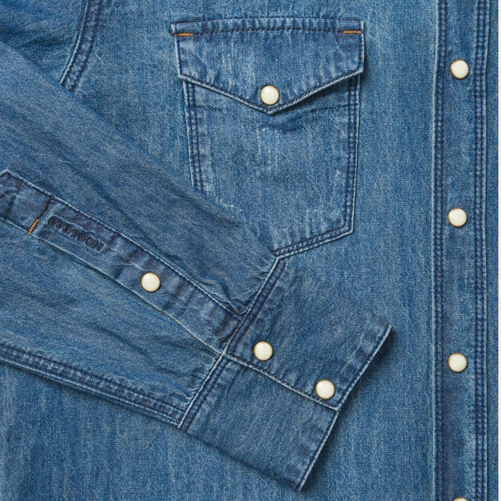 Medium Blue Denim Shirt Blue | Men Stetson Denim Shirts