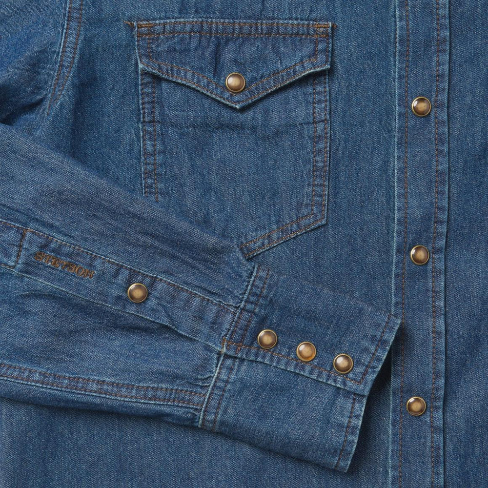 Modern Denim Western Shirt Blue | Men Stetson Denim Shirts