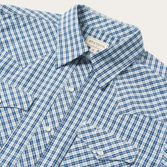 Modern Snap Front Shirt In Mini Check Blue | Men Stetson Modern Cut