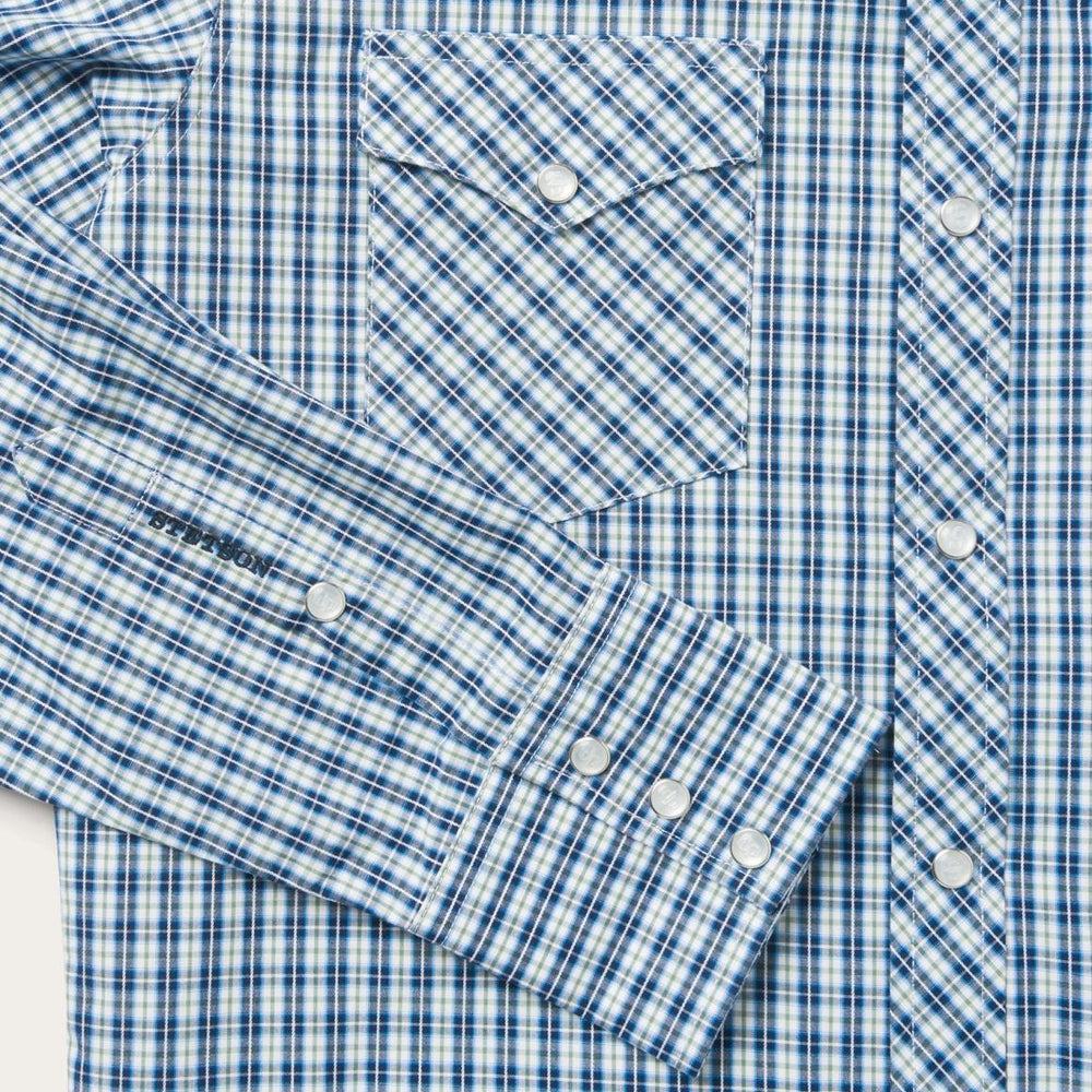 Modern Snap Front Shirt In Mini Check Blue | Men Stetson Western Shirts