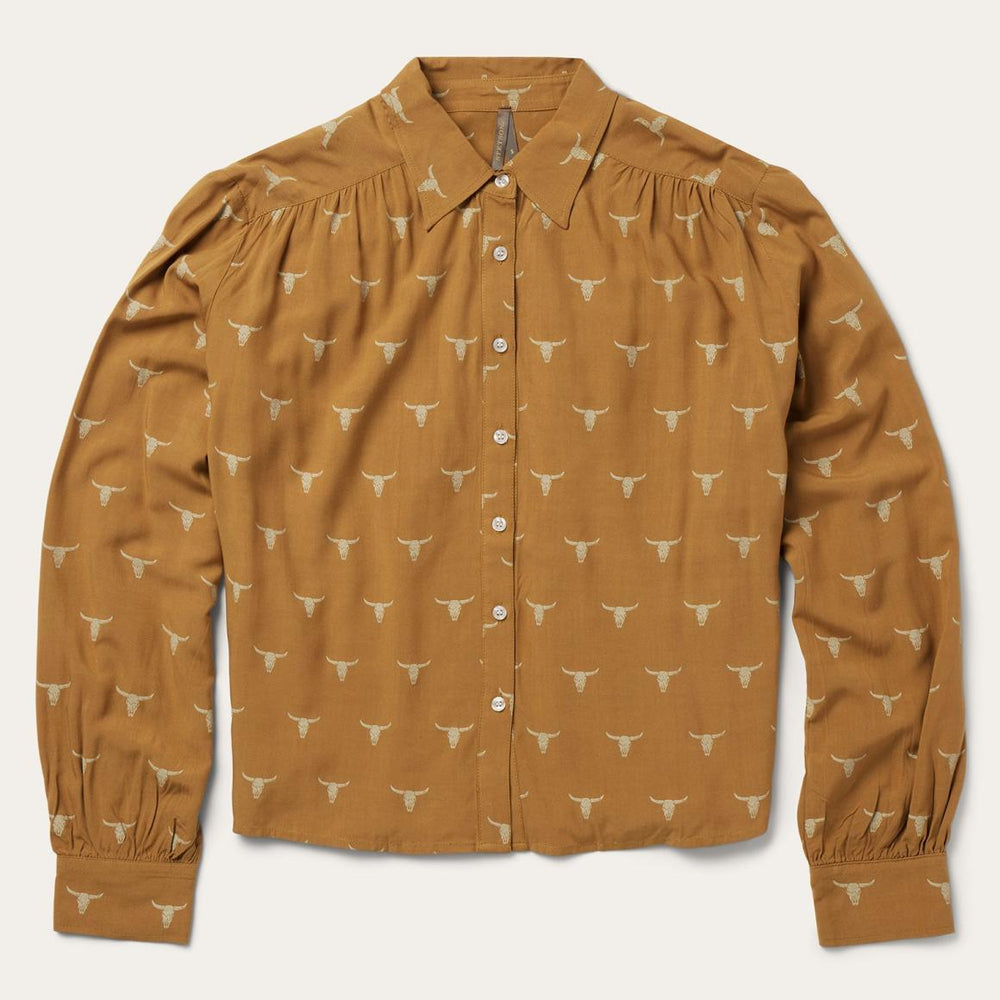 Mojave Longhorn Print Poet Blouse Brown | Women Stetson Blouses