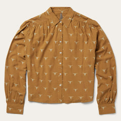 Mojave Longhorn Print Poet Blouse Brown | Women Stetson Blouses