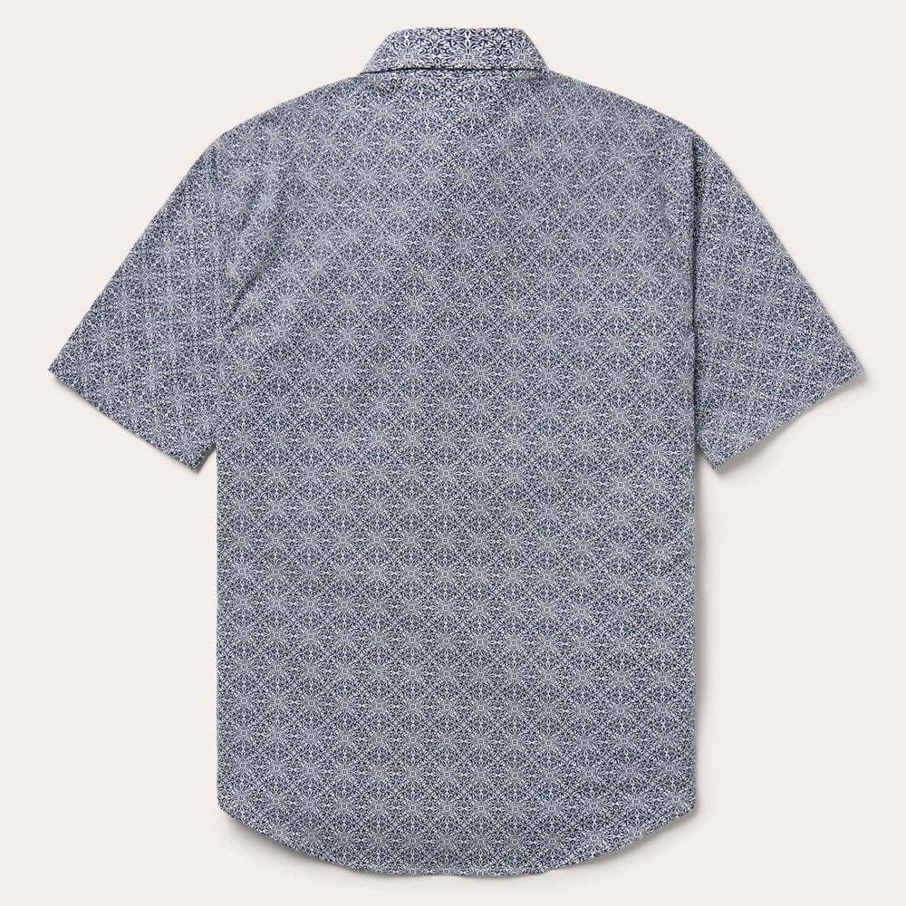 Navy Print Short Sleeve Western Shirt Blue | Men Stetson Western Shirts