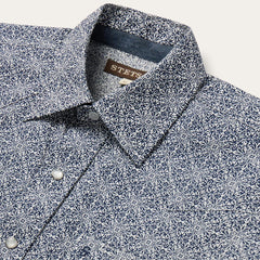 Navy Print Short Sleeve Western Shirt Blue | Men Stetson Western Shirts