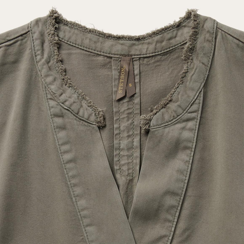 Olive Twill Peasant Blouse Green | Women Stetson Blouses