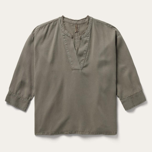 Olive Twill Peasant Blouse Green | Women Stetson Blouses