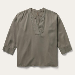 Olive Twill Peasant Blouse Green | Women Stetson Blouses