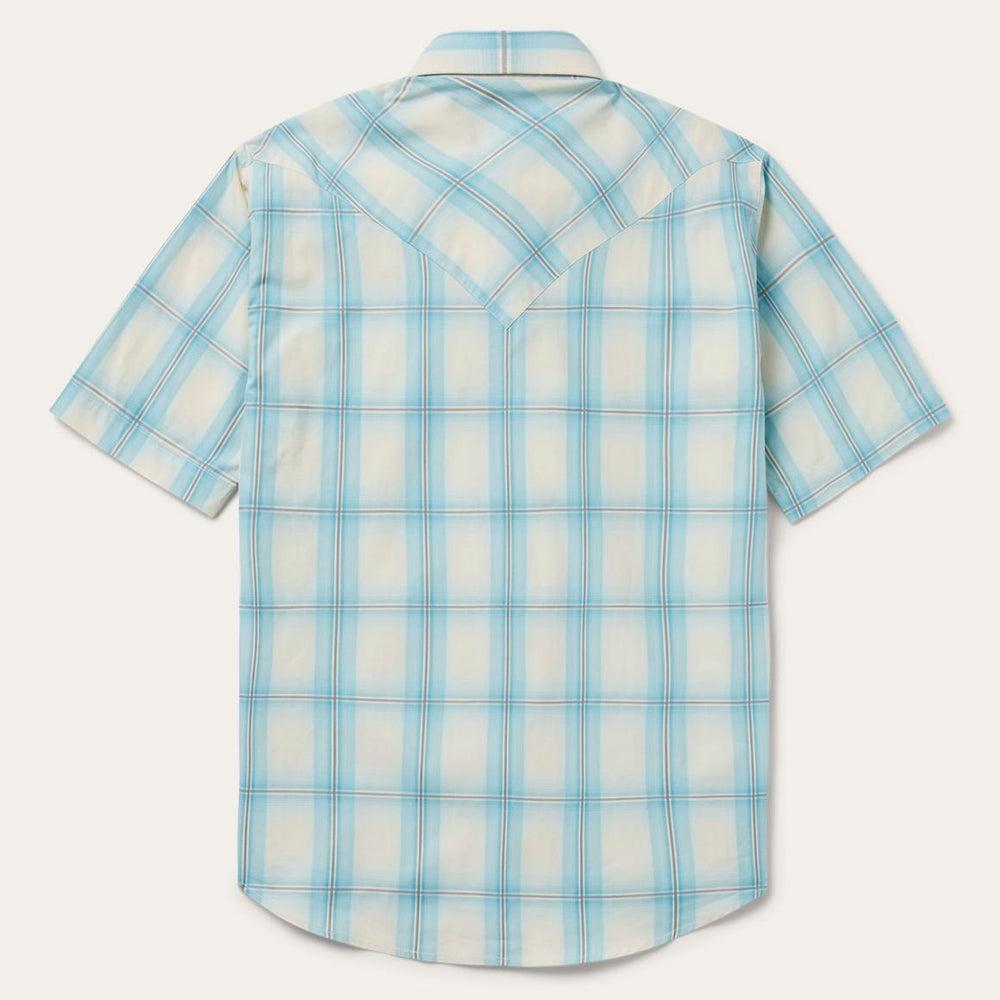 Ombre Plaid Short Sleeve Western Shirt Blue | Men Stetson Western Shirts