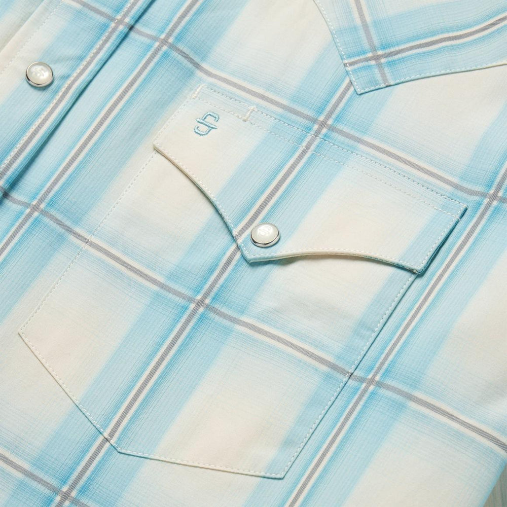 Ombre Plaid Short Sleeve Western Shirt Blue | Men Stetson Western Shirts