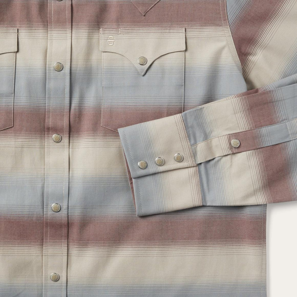 Ombre Stripe Twill Shirt Wine | Men Stetson Western Shirts