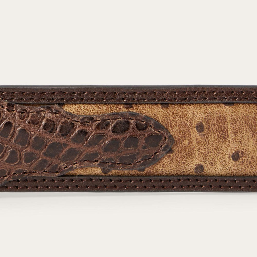 Ostrich Print Croco Embossed Western Tabs Belt Cognac/california Nut | Men Stetson Belts