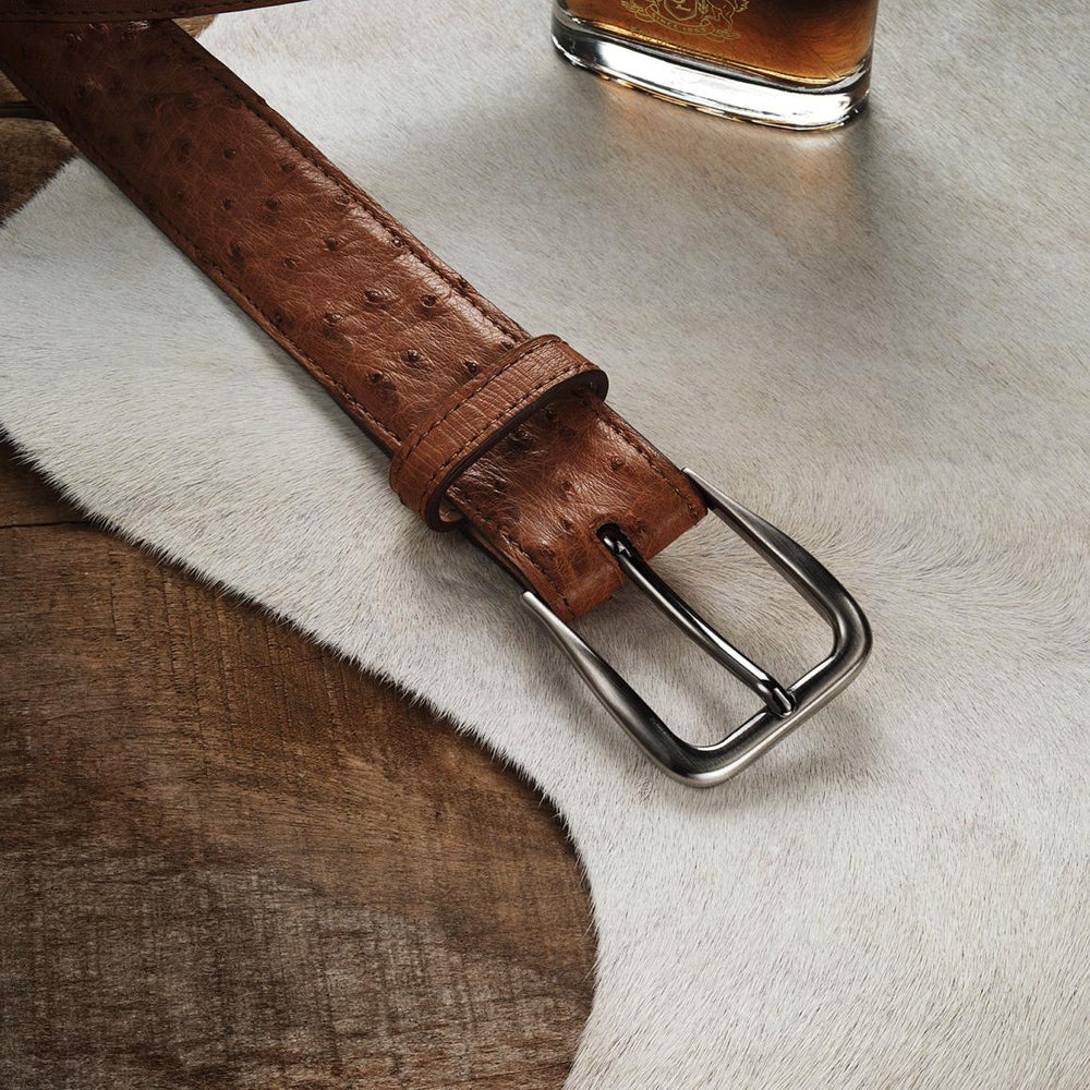 Ostrich Western Tab Belt - 1 1/4" Width Antique Cognac | Men Stetson Belts