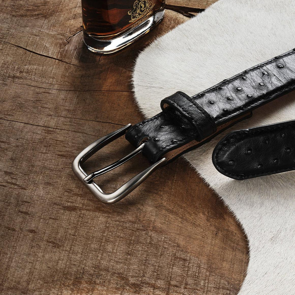 Ostrich Western Tab Belt - 1 1/4" Width Black Cowboy Classic | Men Stetson Belts